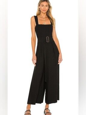 Vince black back cutout wide leg belted jumpsuit